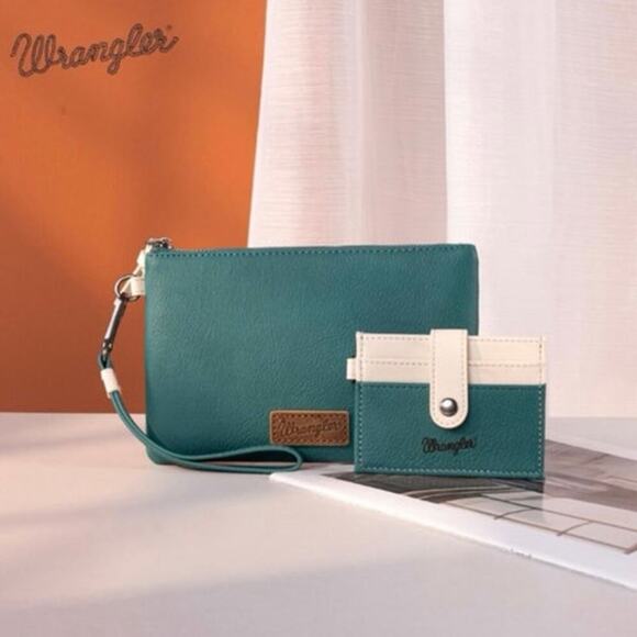 Montana West x Wrangler Turquoise Wristlet Wallet Dual Pouch Card Holder NEW - Picture 7 of 9